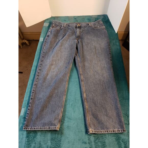 Carhartt Jeans Size 42x30 Mens Blue Stretch Pants Denim Casual Work Straight - Picture 2 of 12